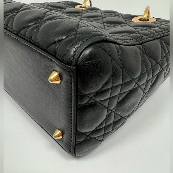 CHRISTIAN DIOR Lady Cannage Hand Tote Bag Leather Black Gold - Picture 8 of 13